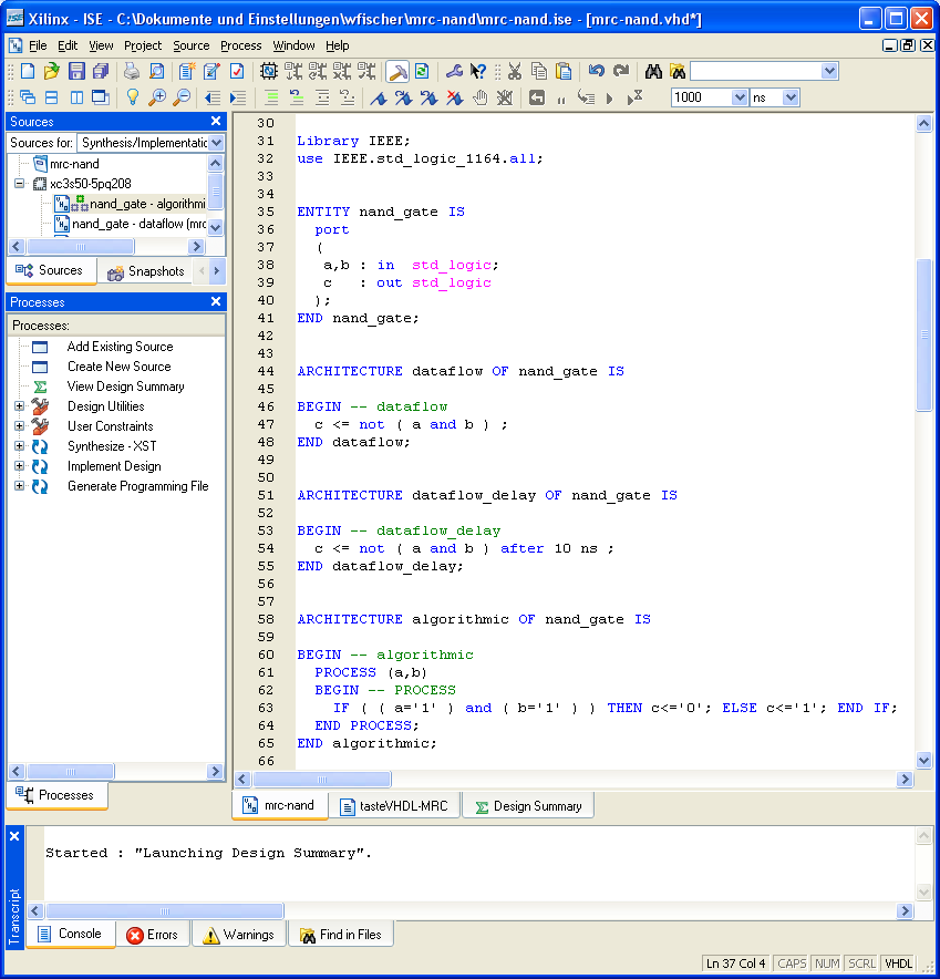 A programming IDE with VHDL code